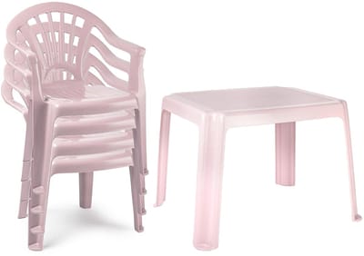 Plasticforte Tuinstoelen en tafel set voor kinderen - kunststof - roze - met 4x stoelen - buiten/binnen