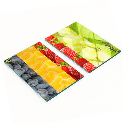 Glazen serveerplanken met kleurrijke fruitafbeeldingen 2x40x52 cm
