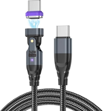 DrPhone uslion2 - Magnetisch Kabel - USB C naar USB-C Kabel - 240W - Nylon Gevlochten - 180° Rotatie - 1.8 Meter - Voor Smartphones / Tablets