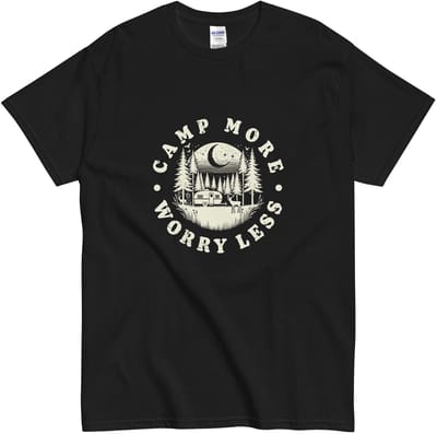 Kampeer Tshirt Dames Heren - Camp More Worry Less Vintage Print - Katoen - Zwart S