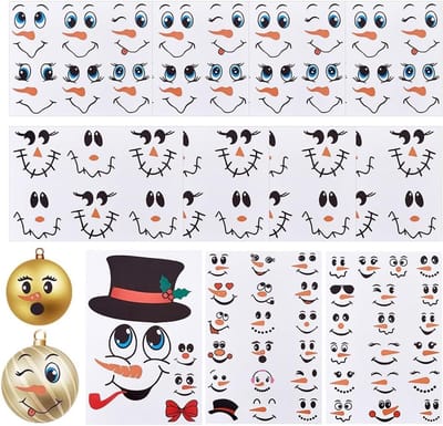 62 Stk. Kerst Sneeuwpop Gezichtsstickers - Leuke Decoraties voor Koelkast, Muur en Deur - Feestartikelen en Huisdecoratie voor een Feestelijke Sfeer