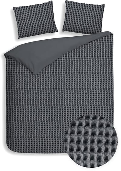 Heckettlane Dekbedovertrek Vafala - Effen Bedlinnen - 200x200-220 cm - Tweepersoons - Steel grey - Dekbedovertrek van Katoen
