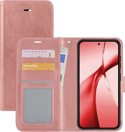 Hoesje - Met Pasjeshouder - Geschikt voor OnePlus Nord CE4 - Luxe Bookcase Portemonee - Flip Case - Kunstleer Book Case - Flipcase - Book Cover - Walletcase - Portemonneehoes - Rosé goud
