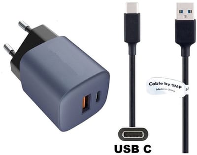 OneOne 33W snellader met 2 poorten + 0,8m sterke USB C kabel. GAN lader. PD PPS oplader adapter past op Samsung Galaxy S8, S9, A07, A17, F36, M36, F56, Tab Active 5 Pro, Tab S9, S9 FE, Tab S10 Lite, S10+, S10 FE+, S10 Ultra