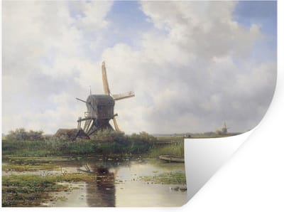 Muurstickers - Sticker Folie - Molen - Willem Roelofs - Oude meesters - Kunst - 40x30 cm - Plakfolie - Muurstickers Kinderkamer - Zelfklevend Behang - Zelfklevend behangpapier - Stickerfolie