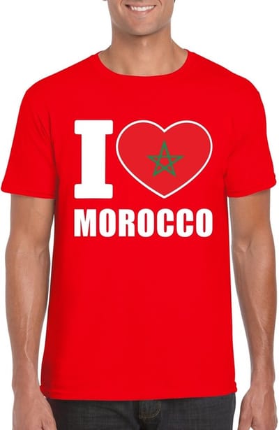 Rood I love Marokko - supporters fans - t-shirt - heren - met vlag S