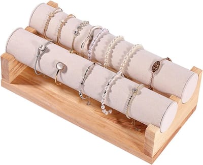 Armbandstandaard - Sieradenorganizer Hout - Sieraden Presenteren - Dubbellaags Ontwerp - 29.5 x 14.5 x 11 cm - Wit
