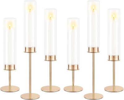 Set van 6 Gouden Kandelaars voor Glazen Houders - Elegante Huisdecoratie voor Feest en Diner