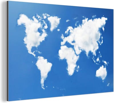 Aluminium schilderij 150x100 cm - Wanddecoratie metaal - Wereldkaart - Wolken - Lucht - Kinderen - Jongens - Meisjes - Metalen muurdecoratie woonkamer - Decoratie industrieel - Foto op dibond - Industriële accessoires slaapkamer