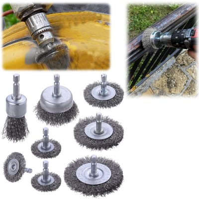 9-delige slijpborstelset - Draadborstel - Boorslijpborstelkop - met bevestigingsstang van 5 mm diameter - Accessoires voor slijpgereedschap - Geschikt voor polijsten, slijpen en roestverwijdering (Meerdere uitvoeringen - zilver en zwart)