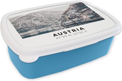 Broodtrommel Blauw - Lunchbox - Brooddoos - Oostenrijk - Water - Berg - Alpen - 18x12x6 cm - Kinderen - Jongen