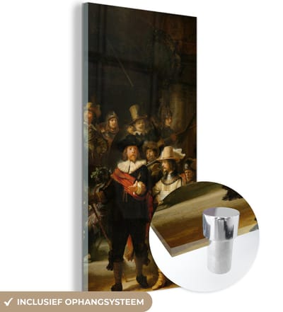 MuchoWow® Glasschilderij 20x40 cm - Schilderij acrylglas - De Nachtwacht - Schilderij van Rembrandt van Rijn - Foto op glas - Schilderijen