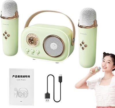 Karaoke Microfoon - Draagbare Speaker - Feestjes Thuis - Zes Geluidseffecten - 9 x 18 x 9 cm - Groen