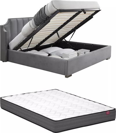 Vente-unique Bed met opbergruimte stof lichtgrijs 180 x 200