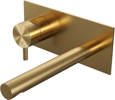 Brauer Gold Edition inbouw wastafelmengkraan met rechte uitloop en afdekplaat model B2 goud geborsteld PVD