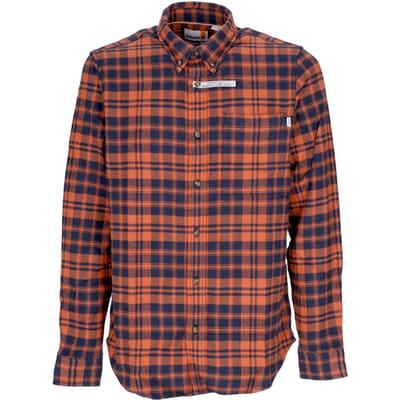 Herenshirt met lange mouwen, zwaar flanel, L/S geruit overhemd, roest