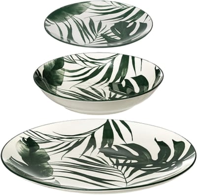 Secret de gourmet Servies set Palm Leaf - 18-delig - groen - dinerservies - tafelservies - 6 personen