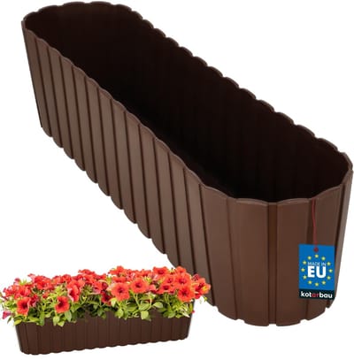 KOTARBAU® Balkonbak, Bloembak voor Balkon, Kunststof, 60 x 14 x 13 cm, Bruin, Plantenbak Balkon, Groot, Rustiek, Weerbestendig Plantenbak, voor Binnen en Buiten