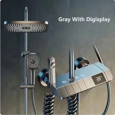 Geargalaxy Regendouche - Douchesysteem - Douchekraan - Regendoucheset - Thermostatische Douche - Met Digitaal Display - Grijs
