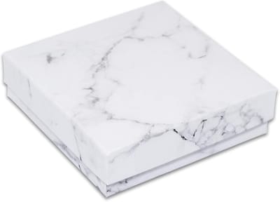 Kartonnen Cadeaudoosjes - Verpakking Doosjes - Sieraden Presenteren - Gevuld Met Katoen - 8.9x8.9x2.5cm - Marmer Wit