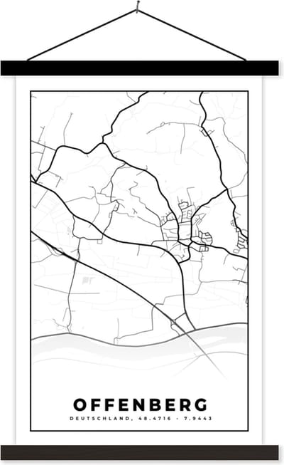 Posterhanger incl. Poster 40x60 cm - Schoolplaat - Offenberg - Stadskaart - Plattegrond - Kaart - Textielposter - Zwarte latten - Stadskaart