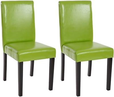 Set van 2 eetkamerstoelen Keukenstoel Littau ~ kunstleer, groen, donkere poten