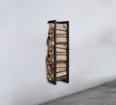 Lendo Online brandhoutrek wandmodel 25x25x100cm + draagtas haardhoutrek houtopslag zwart metaal