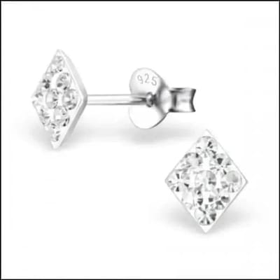 Aramat Jewels | Oorbellen | Zilveren Kristal Oorstekers Ruitvorm – 7x6mm 925 Zilver Geometrisch | Transparant | |6mm | Zilver | Kinderen, Volwassenen | Verkleurd niet