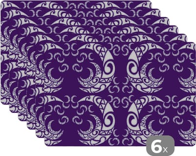 Placemat - Placemats kunststof - Maan - Patronen - Nacht - 45x30 cm - 6 stuks - Hittebestendig - Anti-Slip - Onderlegger - Afneembaar