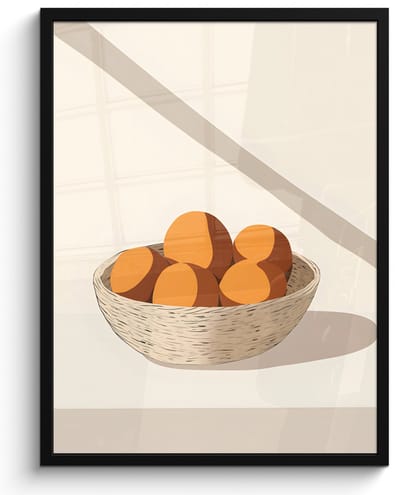 Poster in lijst - Fotolijst 50x70 cm - Posters - Mand - Fruit - Minimalistisch - Oranje - Posterlijst zwart - Decoratie - Wanddecoratie woonkamer - Muurdecoratie slaapkamer