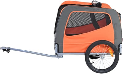Fietsaanhangwagen voor honden, draagvermogen 30 kg, fietsdrager voor huisdieren met inklapbaar frame, snelspanwielen, universele koppeling, veiligheidsreflectoren, oranje/grijs