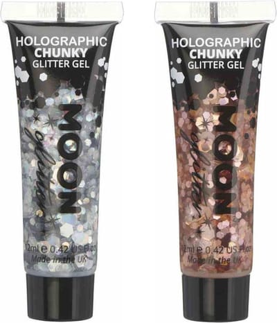 Moon Creations Chunky Glittergel set - voor lichaam en gezicht - zilver/rose goud