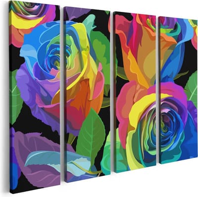 Artaza Canvas Schilderij Vierluik Kleurrijke Rozen - Bloemen - Abstract - 80x60 - Foto Op Canvas - Canvas Print