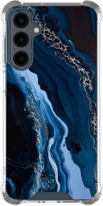 Shockproof hoesje - Geschikt voor Samsung Galaxy A16 - Marmer lagoon blauw - Extra sterke case - TPU/polycarbonaat - Marmer - Blauw, Transparant