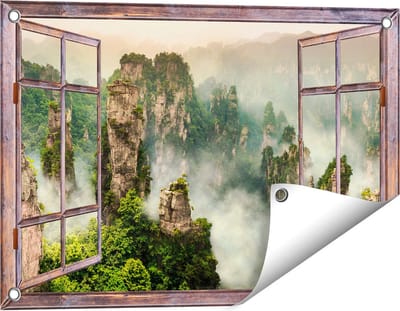Gards Tuinposter Doorkijk Zhangjiajie Klif Bergen in China - 60x40 cm - Tuindoek - Tuindecoratie - Wanddecoratie buiten - Tuinschilderij