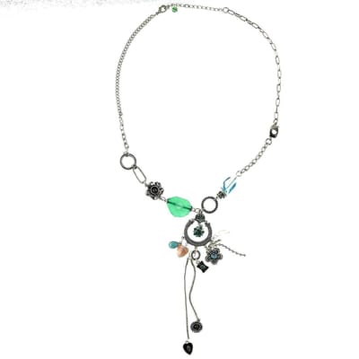 Behave Dames Ketting Zilver Kleur met Hanger en Blauwe Details 56,5 cm – Nikkelvrij Handgemaakt