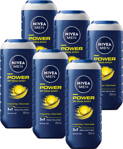 NIVEA MEN Power Refresh Douchegel Mannen - 3-in-1 Shower Gel - Shampoo - Voordeelverpakking - 6 x 250 ml