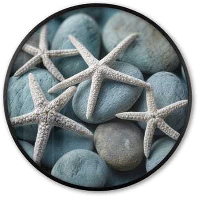 Poster in lijst Rond - Fotolijst 60x60 cm - Posters - Zeesterren - Stenen - Wit - Ronde posterlijst zwart - Decoratie - Wanddecoratie woonkamer - Muurdecoratie slaapkamer
