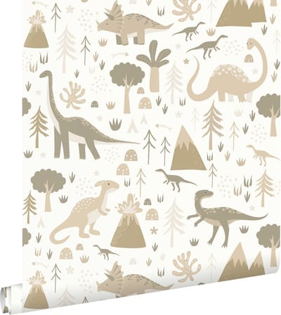 ESTAhome behang dinosaurussen beige en taupe - 53 cm x 10.05 m - 131354