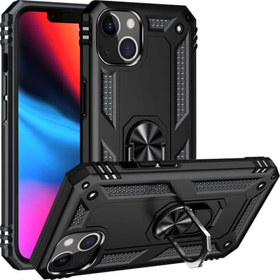 Hoesje voor iPhone 14 - Swart backcover Shockproof Robuuste schokbestendige beschermingsring 360 draaibare ring