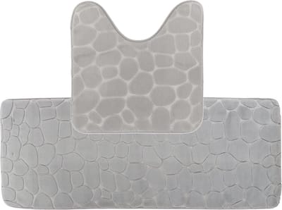 Tendance Badkamer Matten set Pebble - lichtgrijs - extra lang - memory foam - microfiber