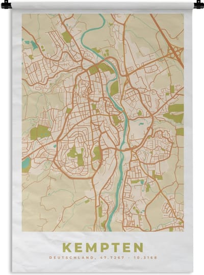 Wandkleed - Wanddoek - Plattegrond - Kempten - Kaart - Stadskaart - Vintage - 120x180 cm - Wandtapijt