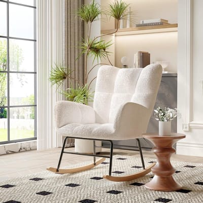 Schommelstoel - Relaxfauteuil - Ontspannen Zitten - Met Opbergvakken - 87 cm Hoog - Beige