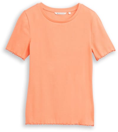 Tom Tailor Denim - Slim fit T-shirt met ribbelstructuur - Maat XXL - bright coral