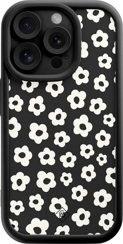 Casimoda® hoesje - Geschikt voor iPhone 13 Pro - Retro Bloempjes - Effen telefoonhoesje met lensbescherming - Siliconen/TPU - Backcover - Zwart