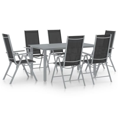 vidaXL - 7-delige - Tuinset - aluminium - zilverkleurig - en - zwart