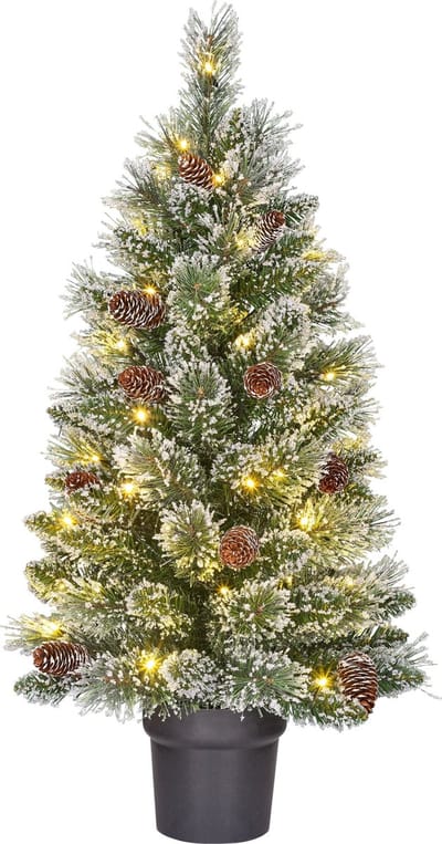 Black Box Trees Vandans Kunstkerstboom in Pot met LED Verlichting - H90 x Ø48 cm - Frosted Green