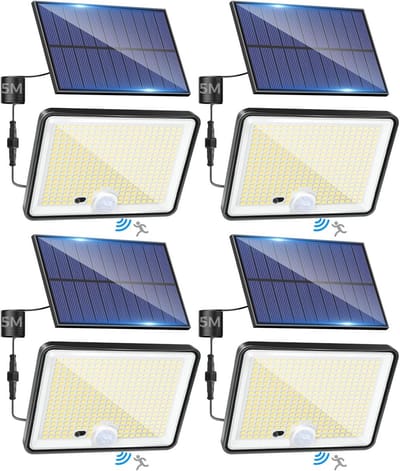 4x Buitenlamp op Zonne-energie met Bewegingsmelder en Afstandsbediening - 342 Leds, IP65