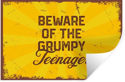 Muurstickers - Sticker Folie - Kids - Quotes - Vintage - Beware of the grumpy teenager - 30x20 cm - Plakfolie - Muurstickers Kinderkamer - Zelfklevend Behang - Zelfklevend behangpapier - Stickerfolie