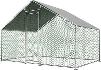 Clruro Kippenhok - 3 × 2 × 2 m - Ren met Veiligheidsslot en PE-Dak - Metaal - Zilver